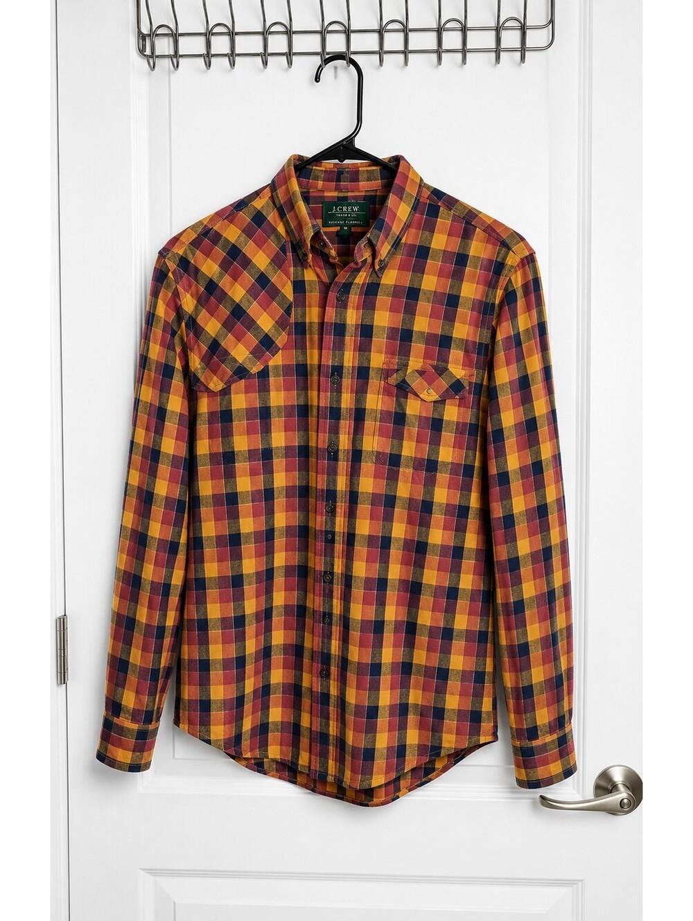 Hall and Buck Men's Small Plaid Button Down Shirt Burgundy Mustard Navy